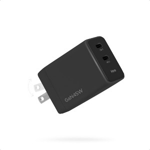iHome 45W GaN Universal Charger, Dual USB-C Ports, Fast Charging, Folding Prongs, Travel-Friendly, Charges 2 Devices at Once - 1 of 4