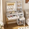 Vanity Desk with Lighted Mirror, Large Makeup Dressing Table whit Power Outlet 2 Drawers 1 Cabinet Open Storage Shelves for Bedroom Women Girls, White - 3 of 4