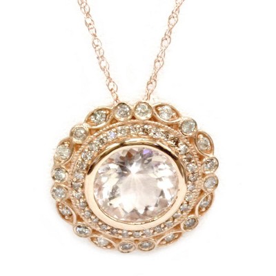 Pompeii3 7mm Morganite & 1/4ct Diamond Vintage Halo Antique Pendant 14K Rose Gold & Chain
