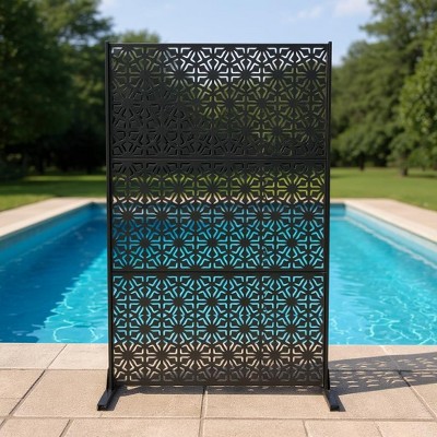 Outdoor Metal Privacy Screen 72"x47" Freestanding Decorative Fence Panels with Stand,Steel Divider & Climbing Plant Trellis for Patio Garden Balcony
