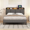 Full Upholstered Bed Frame, Full Platform Bed with Headboard Storage, Lights, USB Ports, Sockets, Wear Resistant Ventilate Linen Fabric - 2 of 4