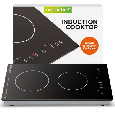 NutriChef Dual Induction Cooker - 1800w Countertop Double Burner Cooktop - Digital Ceramic Technology - Black, Efficient & Stylish Cooking.