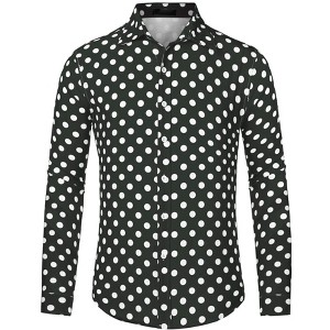 Lars Amadeus Men's Button Down Long Sleeves Casual Polka Dots Print Shirts - 1 of 4
