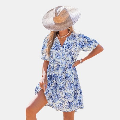 Women's Breezy Blue Floral Print Beach Dress - Cupshe