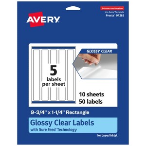 Avery Glossy Clear Rectangle Labels with Sure Feed, 9.75" x 1.25" - 1 of 4