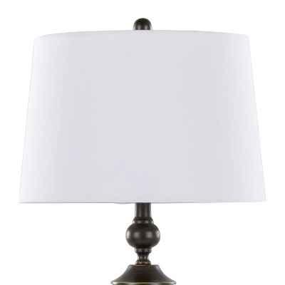 Set of 2 Oil-Rubbed Bronze Table Lamps with Off-White Linen Shades and USB Ports