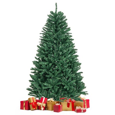 Tangkula 6FT Artificial Xmas Tree Hinged Fake Xmas Tree with 1355 PVC Branch Tips Foldable Metal Stand