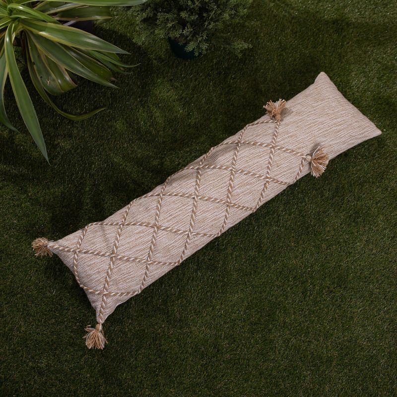 Tan Braided Accents 12X46 Hand Woven Filled Outdoor Pillow - Foreside Home & Garden, 2 of 7