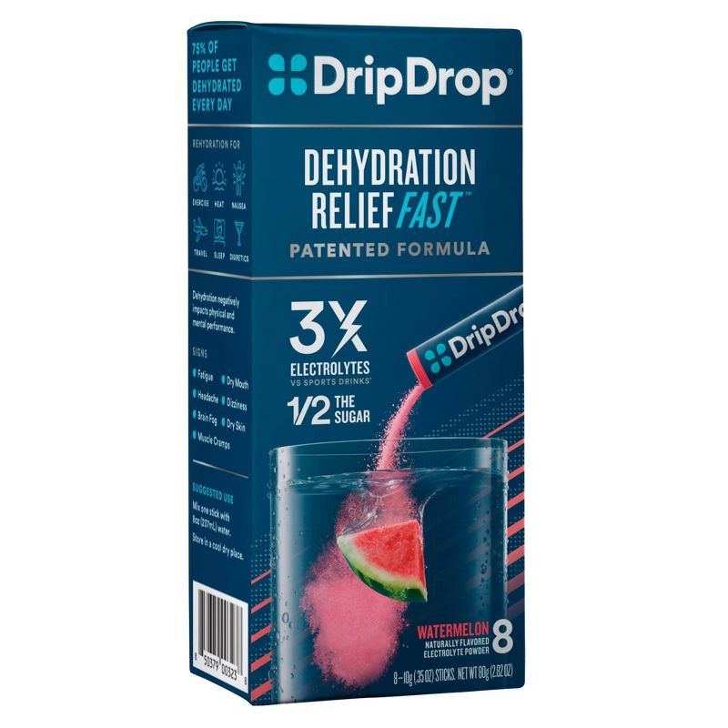 DripDrop Electrolyte Vegan Powder for Dehydration Relief - Watermelon - 8ct, 3 of 9