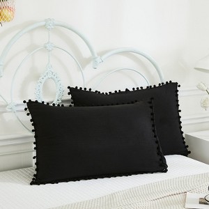 Pom-Pom Fringe Pillowcases & Body Pillow Cover – Soft Decorative Bedding Shams with Deep Pocket, Queen/King/Body Options - 1 of 4