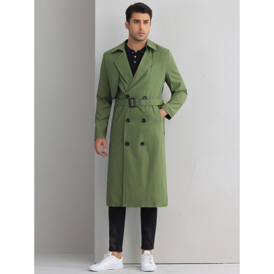 Lars Amadeus Men's Double Breasted Long Winter Classic Trench Coat with Belt Olive Green X Large — фото 2