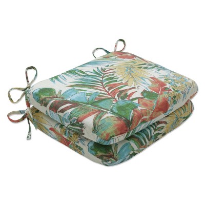 2pc 18.5" x 15.5" Rounded Chair Pad Sengala Teal Blue - Pillow Perfect