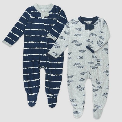 Image of Honest Baby 2pk Organic Cotton Shibori Stripe Sleep N' Play - Navy Blue Newborn