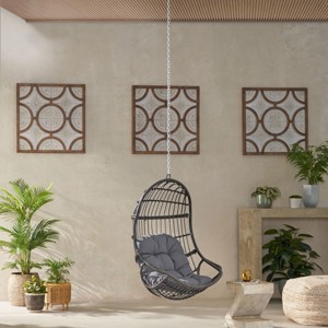 Coolbibila Indoor And Outdoor Rattan Wicker Hanging Chair,Patio Egg Shaped Swing Hanging Chair,No Stand With Tufted Cushions Hanging Chair - 1 of 4