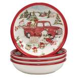 Set of 4 Red Truck Snowman Dining Soup Bowls - Certified International