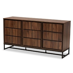 Neil Wood and Metal Dining Room Buffet Brown/Black - Baxton Studio: Modern Storage Console with Shelves - 1 of 4