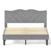 Grey Velvet Queen Size Platform Bed Frame with Abstract Line Headboard - 3 of 4