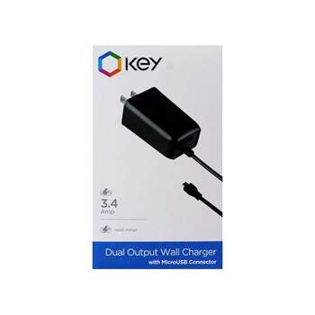 Key 3.4A Dual Port Micro USB Wall Charger for Galaxy S6/S6 Edge/S7 Edge/S7/S4/Note 4/ and Devices with Micro USB ports - Black
