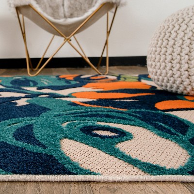 Modern Multi-Color Floral Synthetic Indoor/Outdoor Area Rug 8' x 10'