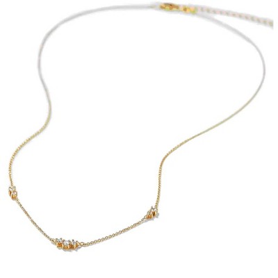 Hollywood Sensation Seraphima Elegant Necklace with Seven Round Cut Cubic Zirconia Stones 16 Inches Gold