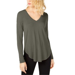 I.N.C International Concepts Womens Curved Hem Basic T-Shirt, Green, Medium - 1 of 1