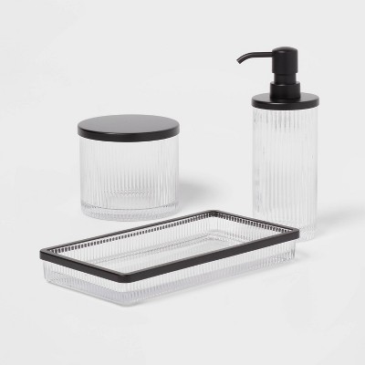 Ribbed Glass Tray Black - Threshold&#8482;