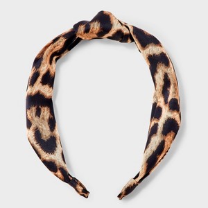 Satin Leopard Print Top Knot Headband - A New Day™ Brown - 1 of 3