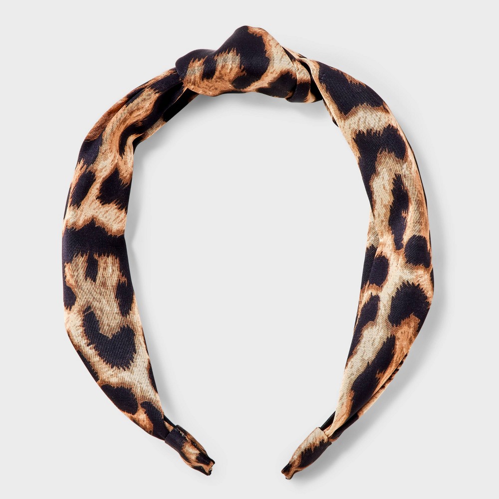 Satin Leopard Print Top Knot Headband - A New Day™ Brown