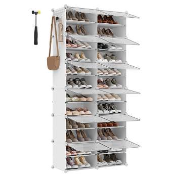 SONGMICS Shoe Rack, 12 Cubes Shoe Organizer with Doors, 48 Pair Plastic Shoe Storage Cabinet,Steel Frame, Plastic Panel, White