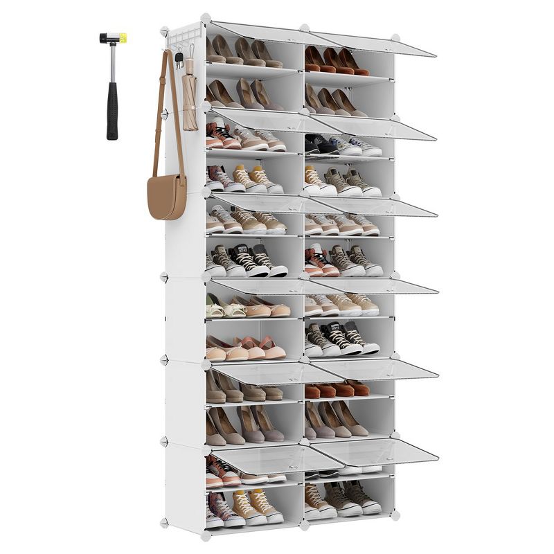 SONGMICS Shoe Rack, 12 Cubes Shoe Organizer with Doors, 48 Pair Plastic Shoe Storage Cabinet,Steel Frame, Plastic Panel, White, 1 of 10