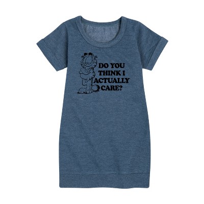 - Garfield - Do You Think I Actually Care Graphic Short Sleeve Fleece Dress