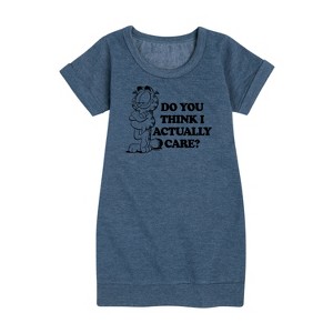 - Garfield - Do You Think I Actually Care Graphic Short Sleeve Fleece Dress - 1 of 3