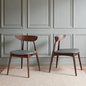 Set of 2 Mid-Century Modern Dining Chairs, Retro Rubberwood Frame with Ergonomic Backrest & Cushioned Seat, Upholstered Accent Chairs - 1 of 4