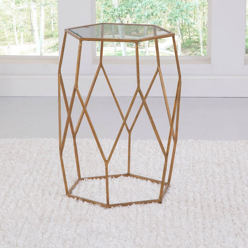 Roxy Hexagonal Chairside End Table Glass Gold - Steve Silver Co., 1 of 6