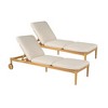 Ridstar Set of 2 Outdoor Loungers with Teak Wood Frame & Wheels for Garden, Poolside & Terrace-Beige - 2 of 4