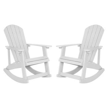 Emma and Oliver Set of 2 Marcy Classic All-Weather Poly Resin Rocking Adirondack Chairs with Stainless Steel Hardware for Year Round Use