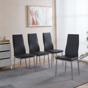 Set of 4 Modern High Back Dining Chairs with Metal Legs and PU Seats,Armless Design for Kitchen or Dining Room-The Pop Home - 1 of 4