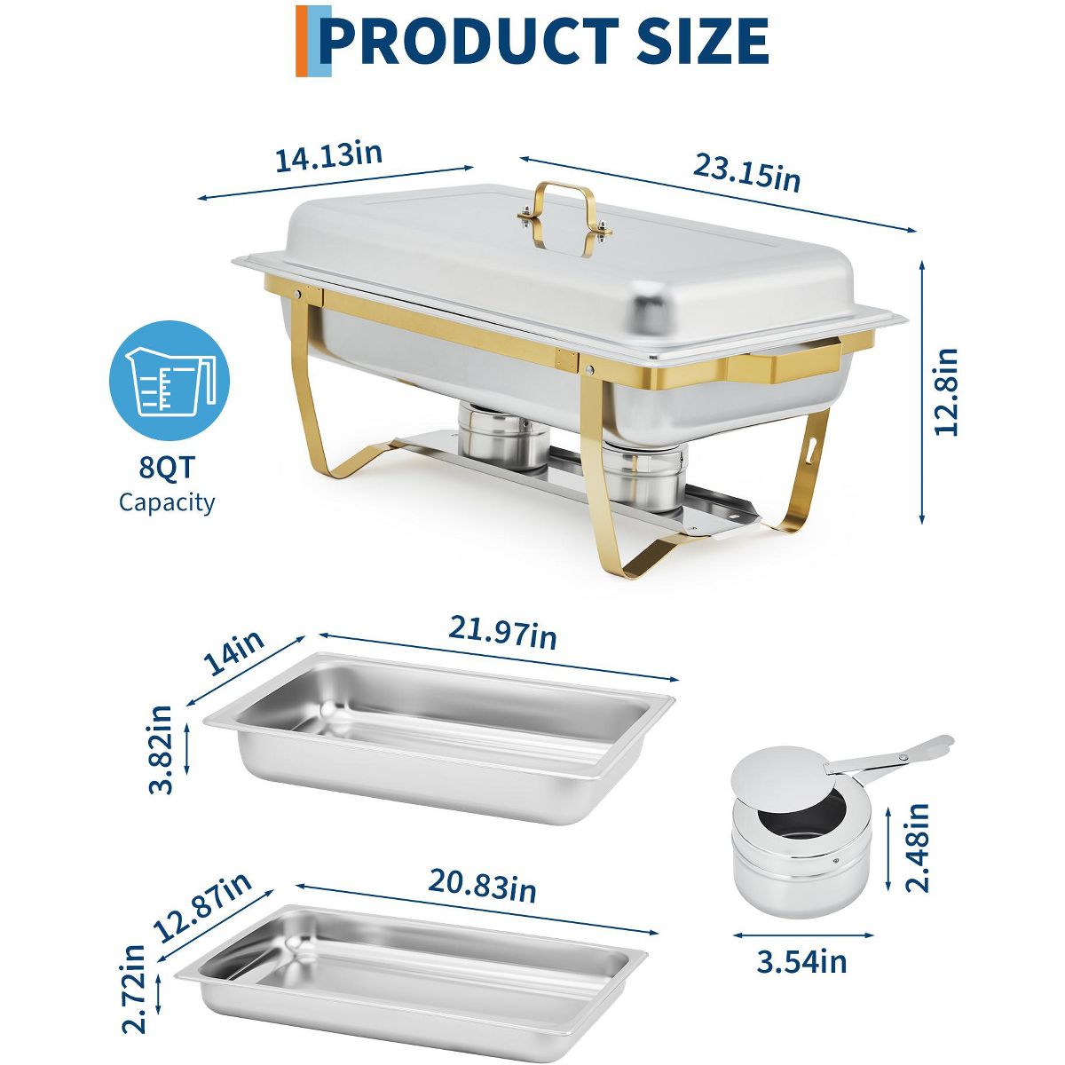 Chafing Dishes for Buffet Set, 8QT Buffet Servers and Warmers Set with Lid & Foldable Frame, Rectangular Stainless Steel Chafer Food Warmer - thumbnail 8