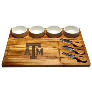 NCAA Texas A&M Aggies Large Acacia  Charcuterie Board with Ceramic Dip Bowls & Cheese Knife set - 1 of 4