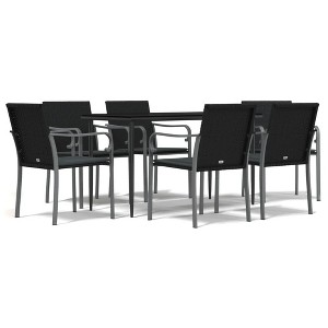 vidaXL Patio Dining Set Table and Chair with Cushions Poly Rattan and Steel - Black 63" Table Length 6 Chairs - 1 of 4