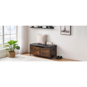 Storage Bench, 23.6"/39.4" Retro Wooden Storage Chest with 2 Safety Hinges, Loads 300 lb, Easy Assembly, Storage Ottoman - 1 of 4
