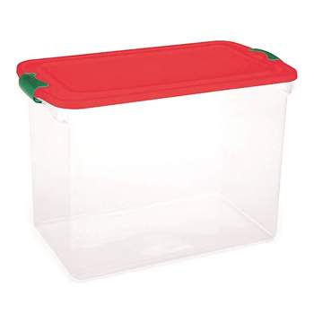 Homz 112 Quart Stackable Durable Plastic Clear Base Holiday Storage Container Tote Box with Latching Carry Handles and Dividers, Clear (2 Pack)