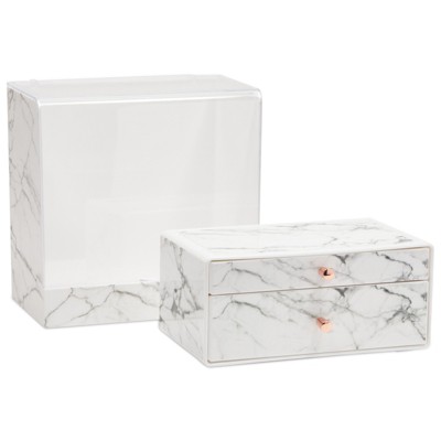 Glamlily Marble Makeup Organizer with Clear Lid and Drawers (9.41 x 5.91 x 13.39 In)