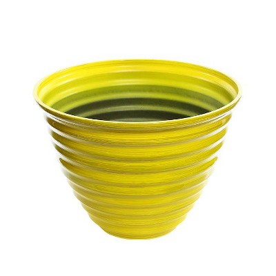 12" Yellow Ribbed Plastic Indoor Outdoor Planter