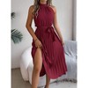 Women's Summer Sleeveless Halter Neck Pleated Midi Cocktail Dresses A Line Flowy Beach Sun Dress with Belt - 4 of 4