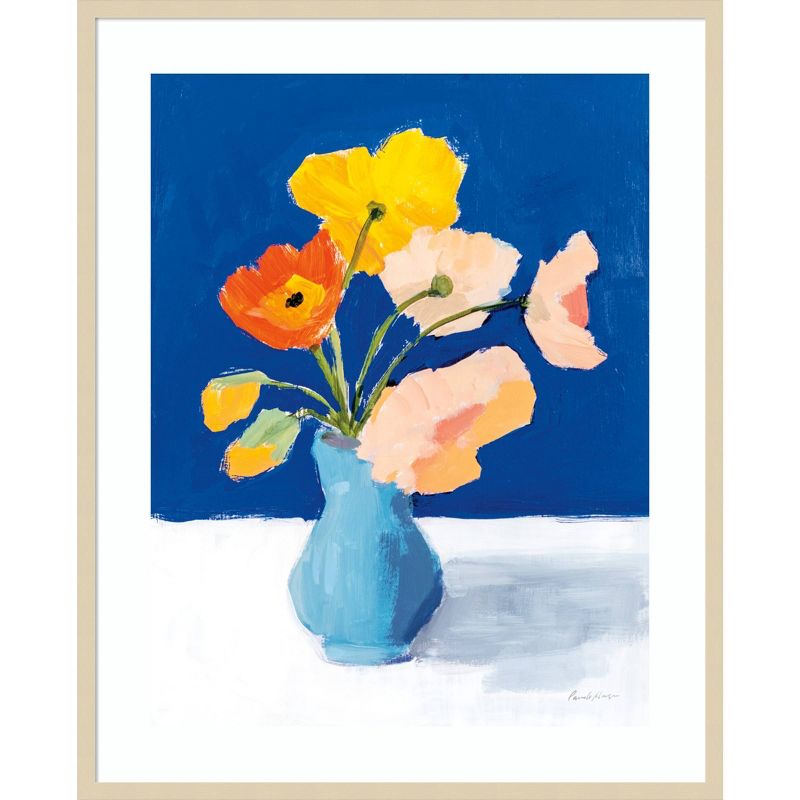 34&#34; x 42&#34; Poppies on Blue by Pamela Munger Framed Wall Art Print Light Brown - Amanti Art, 1 of 11