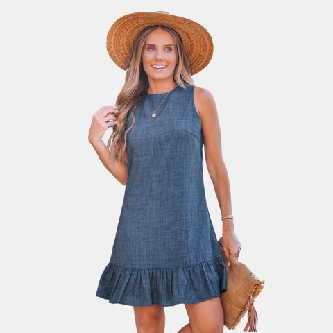Женские платья Cupshe Women's Charming Chambray Back Tie Ruffle Dress-S-Blue