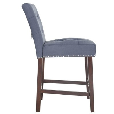 Navy Blue Tufted Linen Transitional Counter Stool, Set of 2