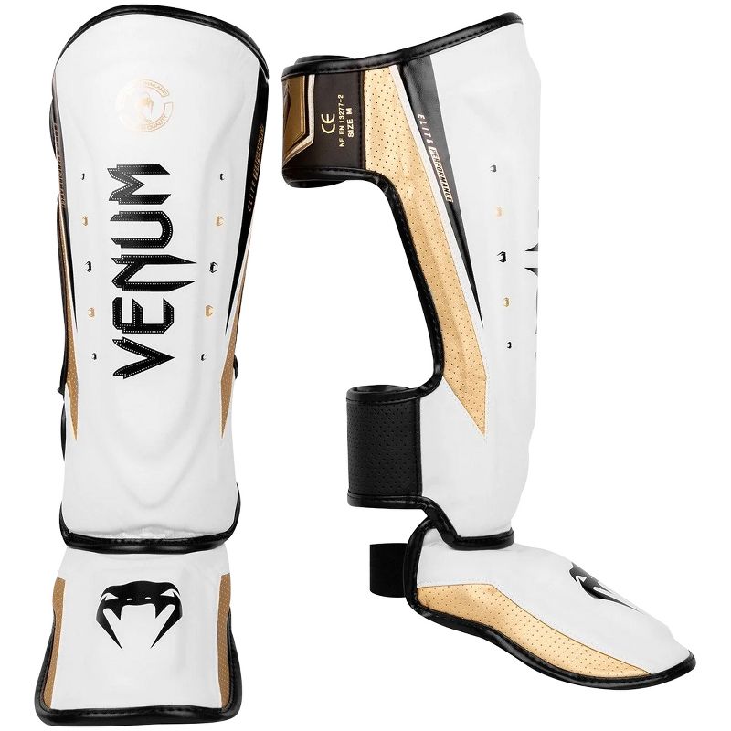 Venum Elite Evo Protective Shin Instep Guards - White/Gold, 1 of 3