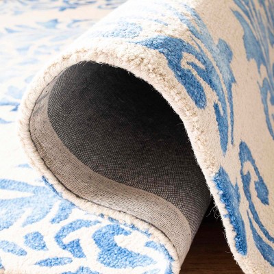 Beige and Blue Hand-Tufted Wool Rectangular Area Rug
